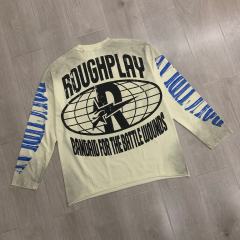 Washed Beige Streetwear with Sun Skeleton & Mushroom Graphic Print Long Sleeve T-Shirt 29069100