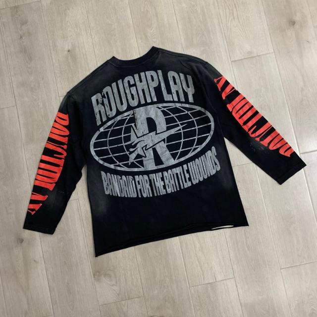 Washed Grunge Streetwear with Liberty Gas Mask & Warning Tape Print Long Sleeve T-Shirt 28758389