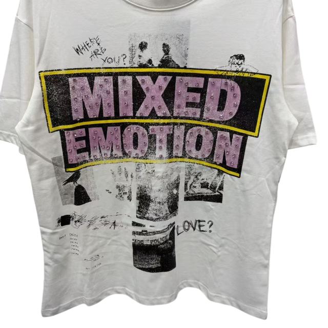 Rhinestone Collage Print T-Shirt - Letter Vintage Washed tee 28978789