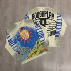 Washed Beige Streetwear with Sun Skeleton & Mushroom Graphic Print Long Sleeve T-Shirt 29069100