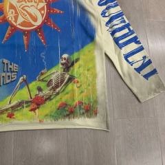 Washed Beige Streetwear with Sun Skeleton & Mushroom Graphic Print Long Sleeve T-Shirt 29069100