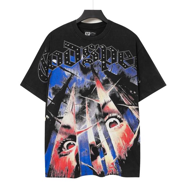 Broken Thorn Caged Eye Rhinestone Print Washed Tee 2 colors 29106668