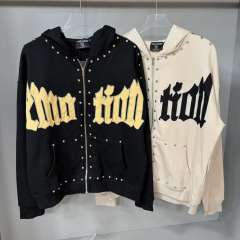 Gothic Letter Patch & Metal Rivets Full Zip Hoodie 2 colors 29107708