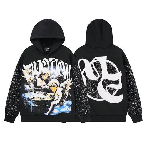 Cloud Piano Double Angel Rhinestone Print Washed Hoodie 29116524