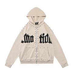 Gothic Letter Patch & Metal Rivets Full Zip Hoodie 2 colors 29107708