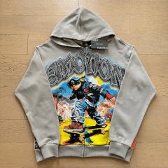 Vintage Skateboard Boy Rhinestone Zipper Print Washed Hoodie 29116527