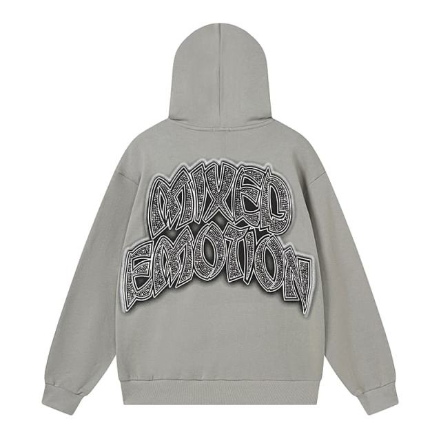 Vintage Skateboard Boy Rhinestone Zipper Print Washed Hoodie 29116527
