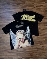 sleeve starry sky rhinestone black and white double-color loose T-shirt 2 colors 29069313