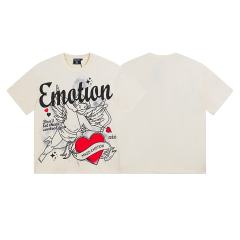 Stick Figure Red Heart Cupid Rhinestone Print Tee 29105632