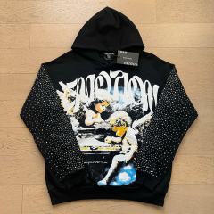 Cloud Piano Double Angel Rhinestone Print Washed Hoodie 29116524