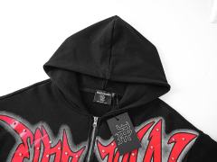 Angel Thorn Gothic Rhinestone Zipper Print Washed Hoodie 2 colors 29116530