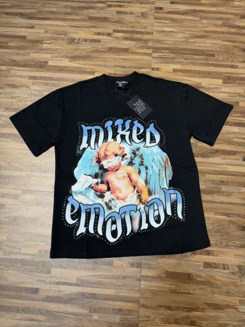 Bandage-blindfolded angel gradient Gothic diamond-studded T-shirt 2 colors 29069184