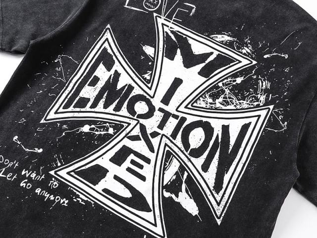 Black And White Graffiti Four Angels Print Washed Tee 29105636