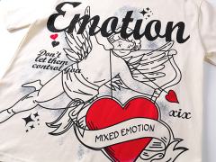 Stick Figure Red Heart Cupid Rhinestone Print Tee 29105632