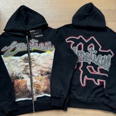 Archery Angel Oil Painting Rhinestone Zipper Print Washed Hoodie 29116529