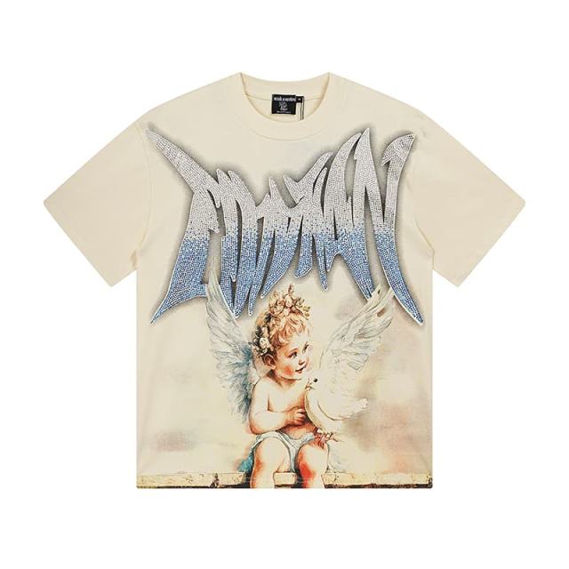 Dove Angel Gradient Rhinestone Print Washed Tee 2 colors 29105639
