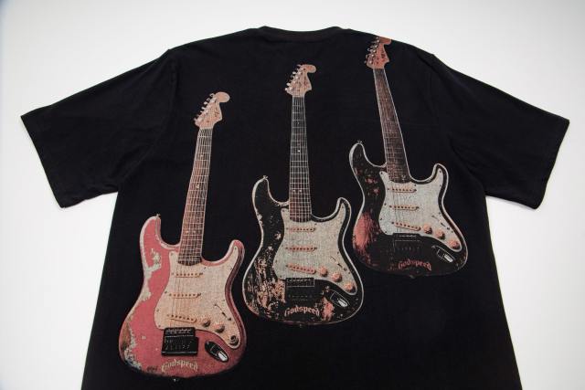 Skeleton Rock Band Electric Guitar Distressed Black Short-Sleeve T-Shirt 29053413