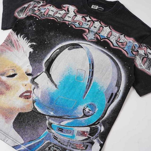 Starry Lovers Kiss Rhinestone Print Washed Tee 2 colors 29098149