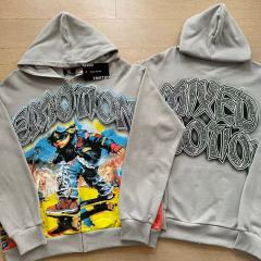 Vintage Skateboard Boy Rhinestone Zipper Print Washed Hoodie 29116527