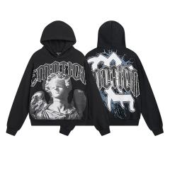 Broken Arm Plaster Angel Statue Print Washed Hoodie 29116522