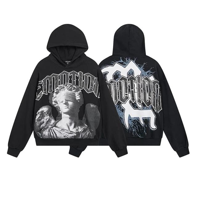 Broken Arm Plaster Angel Statue Print Washed Hoodie 29116522