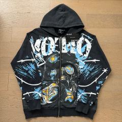 Gas Mask Wasteland Style Zipper Print Washed Hoodie 29116525