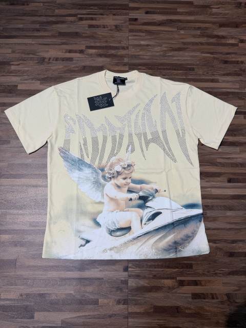 Niche motorboat vacation angel diamond-studded large-sized high street T-shirt 2 colors 29069321