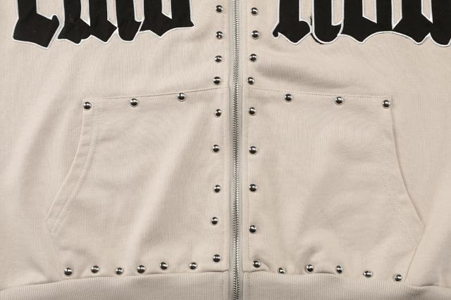 Gothic Letter Patch & Metal Rivets Full Zip Hoodie 2 colors 29107708