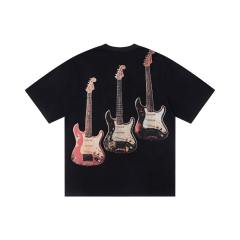 Skeleton Rock Band Electric Guitar Distressed Black Short-Sleeve T-Shirt 29053413