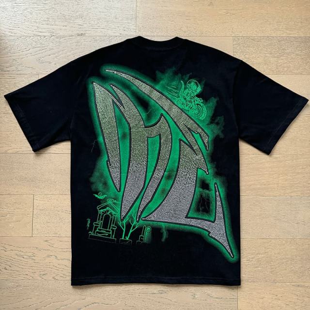 Motorcycle Lizard Monster Rhinestone Print Washed Tee 29105649