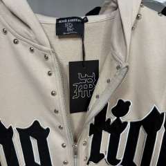 Gothic Letter Patch & Metal Rivets Full Zip Hoodie 2 colors 29107708