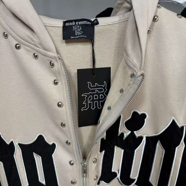 Gothic Letter Patch & Metal Rivets Full Zip Hoodie 2 colors 29107708