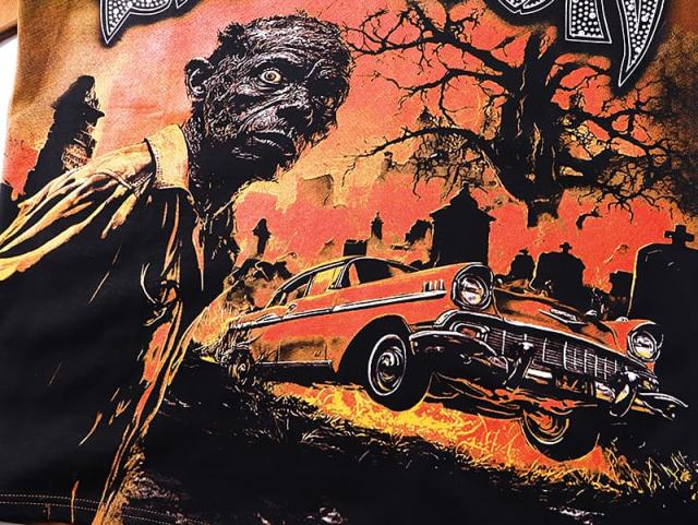 Dusk Cemetery Zombie Car Rhinestone Print Washed Tee 29105644