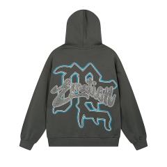 Wreath Blindfolded Cupid Rhinestone Zipper Print Washed Hoodie 29116528