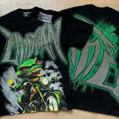 Motorcycle Lizard Monster Rhinestone Print Washed Tee 29105649