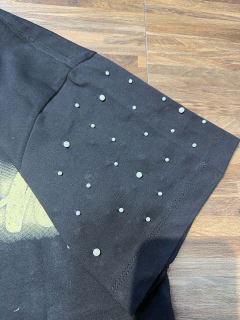 sleeve starry sky rhinestone black and white double-color loose T-shirt 2 colors 29069313