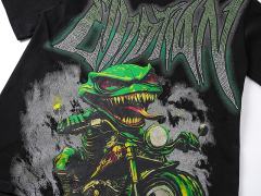 Motorcycle Lizard Monster Rhinestone Print Washed Tee 29105649