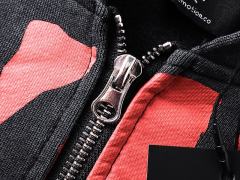Crack Red Skull Zombie Zipper Print Washed Hoodie 29116526