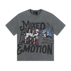 Gray Tone Cross Three Angels Rhinestone Print Washed Tee 29105645