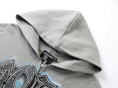 Vintage Skateboard Boy Rhinestone Zipper Print Washed Hoodie 29116527