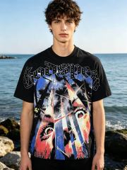 Broken Thorn Caged Eye Rhinestone Print Washed Tee 2 colors 29106668