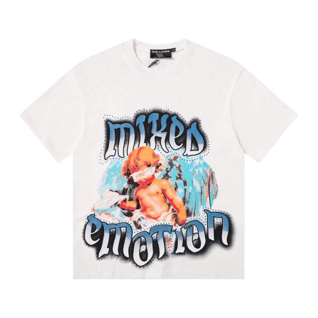 Bandage-blindfolded angel gradient Gothic diamond-studded T-shirt 2 colors 29069184