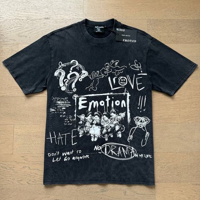Black And White Graffiti Four Angels Print Washed Tee 29105636