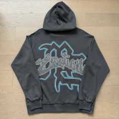 Wreath Blindfolded Cupid Rhinestone Zipper Print Washed Hoodie 29116528
