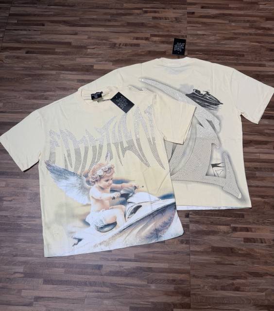 Niche motorboat vacation angel diamond-studded large-sized high street T-shirt 2 colors 29069321