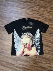 sleeve starry sky rhinestone black and white double-color loose T-shirt 2 colors 29069313