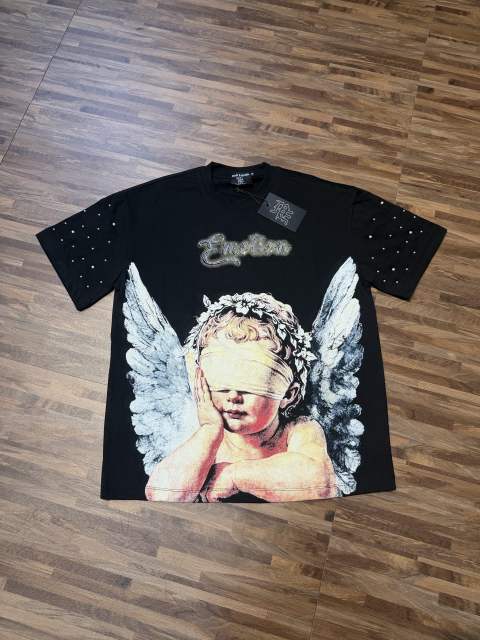 sleeve starry sky rhinestone black and white double-color loose T-shirt 2 colors 29069313