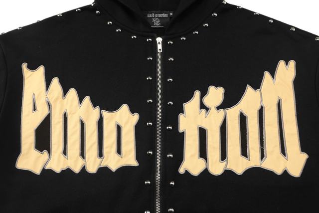 Gothic Letter Patch & Metal Rivets Full Zip Hoodie 2 colors 29107708