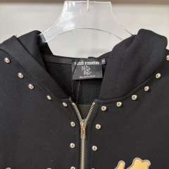 Gothic Letter Patch & Metal Rivets Full Zip Hoodie 2 colors 29107708