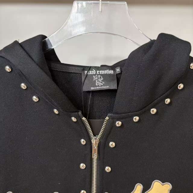 Gothic Letter Patch & Metal Rivets Full Zip Hoodie 2 colors 29107708